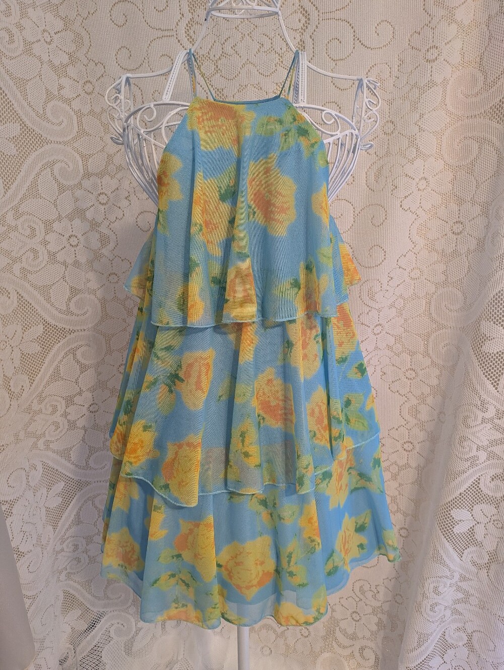 Zara Blue Floral Tiered Sundress with Yellow Roses